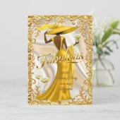 Ethnic Fabulous Birthday Gold Dress Gold Champagne 招待状 (スタンド正面)