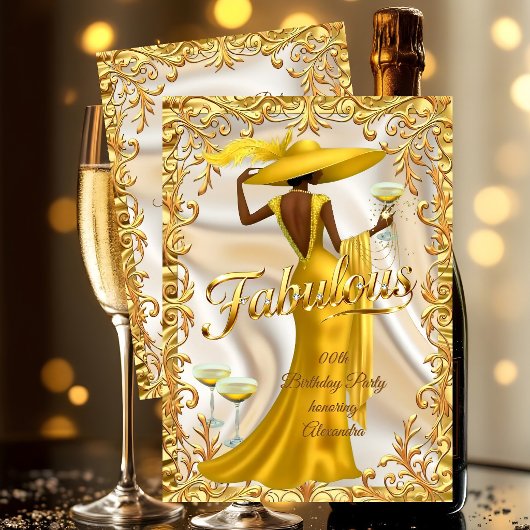 Ethnic Fabulous Birthday Gold Dress Gold Champagne 招待状