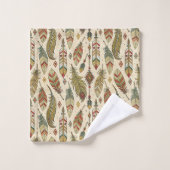 Ethnic Feather Towel Soft and Stylish Bath Decor バスタオルセット (ウォッシュタオル)