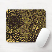 Ethnic Floral Black Gold Pattern Mouse Pad マウスパッド (マウス)