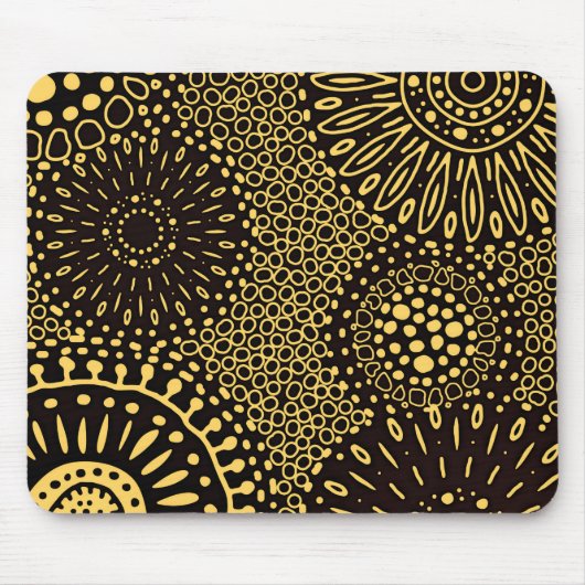 Ethnic Floral Black Gold Pattern Mouse Pad マウスパッド (正面)