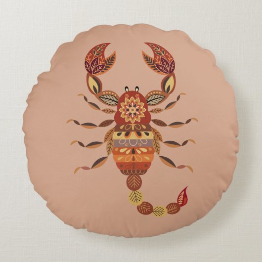 Ethnic Floral Scorpion ラウンドクッション (正面)