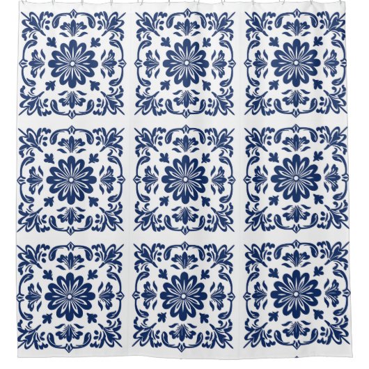 Ethnic folk ceramic tile in talavera style シャワーカーテン (正面)