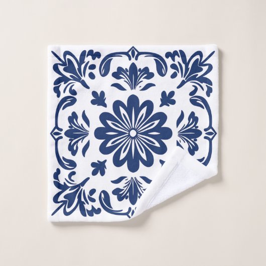  Ethnic folk ceramic tile in talavera style バスタオルセット (ウォッシュタオル)