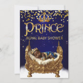 Ethnic Royal Prince Baby Shower Blue Gold Crib 招待状 (正面)