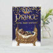 Ethnic Royal Prince Baby Shower Blue Gold Crib 招待状 (スタンド正面)