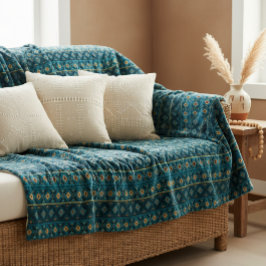 Ethnic Striped Throw Blanket in Ocean Blue シェルパブランケット