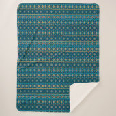 Ethnic Striped Throw Blanket in Ocean Blue シェルパブランケット (正面)