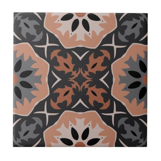 Ethnic Tribal Boho Light Gray And Coffee Tones  タイル (正面)