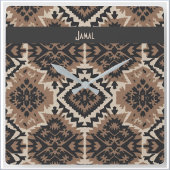 Ethnic Tribal Mudcloth Black & Tan スクエア壁時計