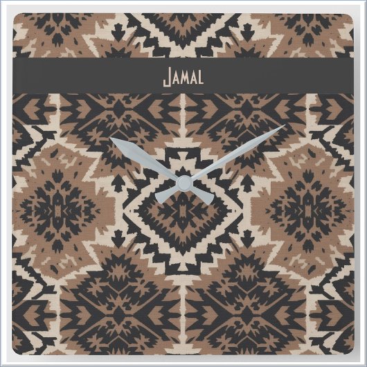 Ethnic Tribal Mudcloth Black & Tan スクエア壁時計