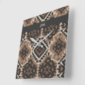 Ethnic Tribal Mudcloth Black & Tan スクエア壁時計 (傾斜)