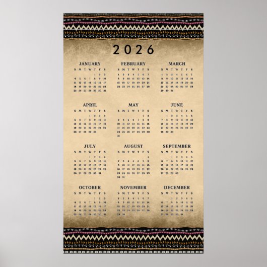 Ethnic Tribal Stripes 2026 Wall Calendar Poster ポスター (正面)