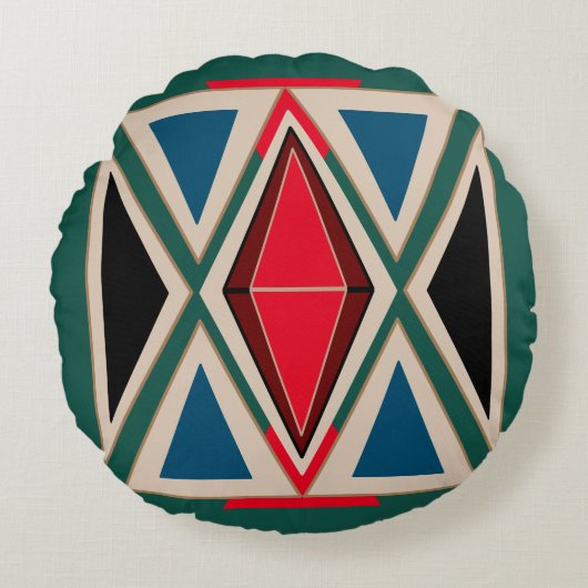 Ethno-Green Boho kissen bunt ラウンドクッション (正面)