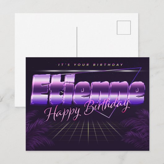 Etienne Name Vorname lila Postkarte Geburtstag ポストカード (正面/裏面)