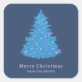 Etiqueta adhesiva con árbol de Navidad azul スクエアシール