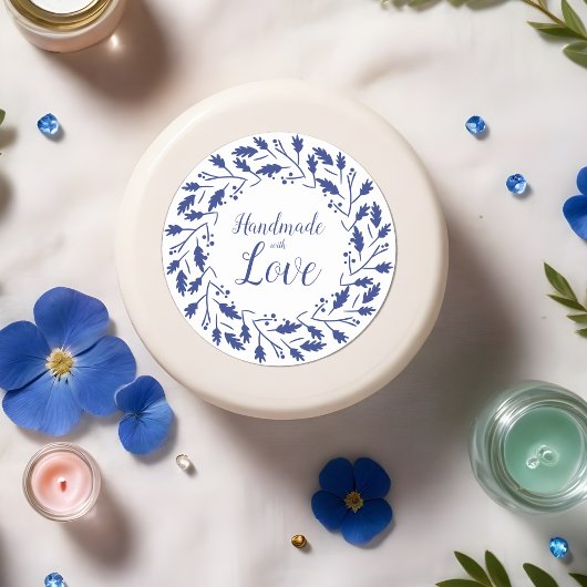 Etiqueta Azul para Artículos Artesanos Handmade ラウンドシール