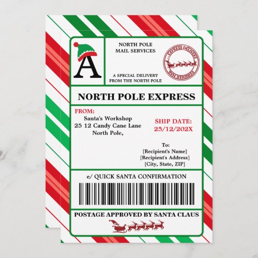 Etiqueta de envío de Papá Noel personalizable 招待状 (正面/裏面)