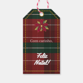 Etiqueta de Natal Xadrez Vermelho e Verde Poinsett ギフトタグ