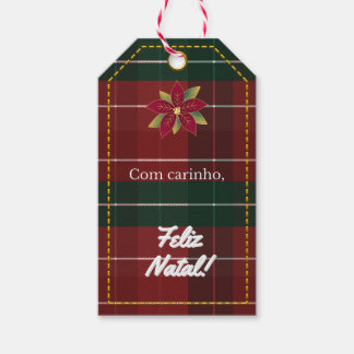 Etiqueta de Natal Xadrez Vermelho e Verde Poinsett ギフトタグ