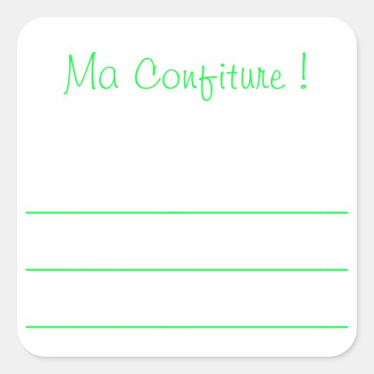 Etiquette confiture vert "ma confiture" スクエアシール (正面)