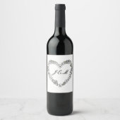 Étiquette de vin  mariage noir et blanc coeur  ワインラベル (正面)