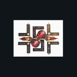 Etude № 15 - "To the Four Cardinal Directions" . キャンバスプリント<br><div class="desc">A complex digital illustration of a mystical navigational artifact titled "To the Four Cardinal Directions." The piece features a central mechanical core with interlocking gears, flanked by two deep crimson spheres containing swirling cosmic nebulae. Four dark, ornate L-shaped brackets extend outward, decorated with glowing constellations, astrological signs, and ancient symbols...</div>