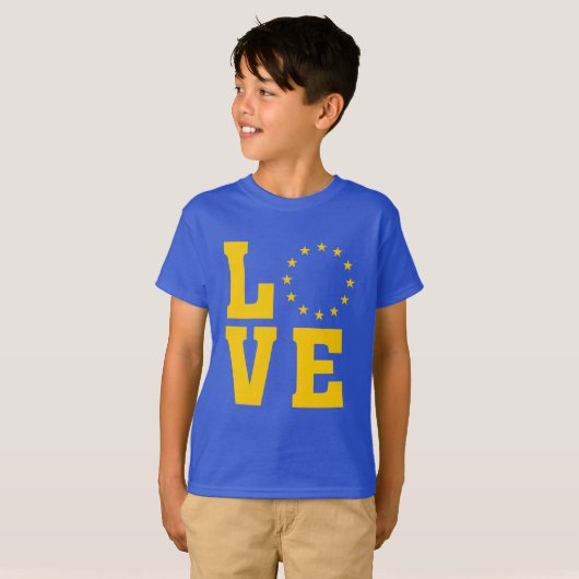 EU国旗、欧州連合、LOVE Tシャツ (正面フル)