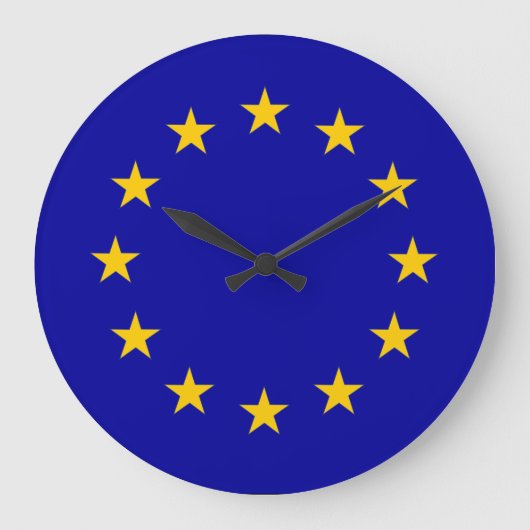 EU欧州連合ブルーと金ゴールド星 ラージ壁時計 (正面)