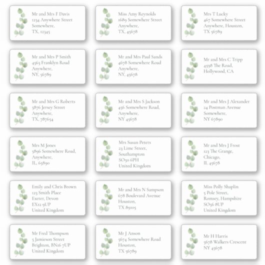 EucaIptus個々の受信者名アドレス シール (正面)