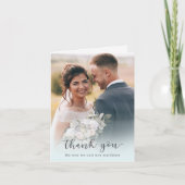 Eucalyptusスクリプトエレガントの写真を追加結婚する サンキューカード (正面)