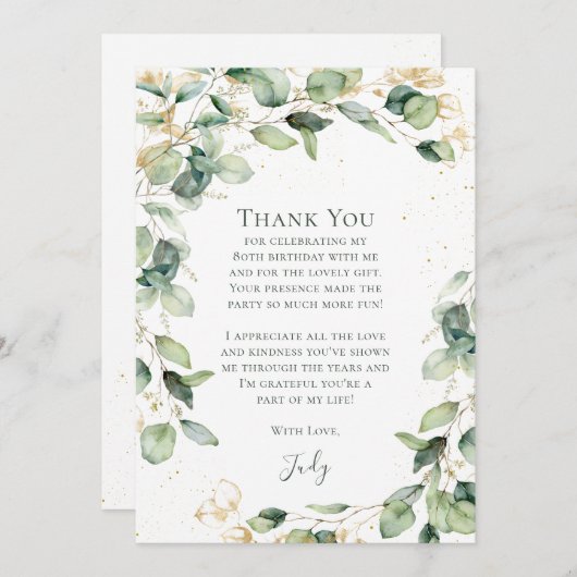 Eucalyptus 80th Birthday  サンキューカード (正面/裏面)