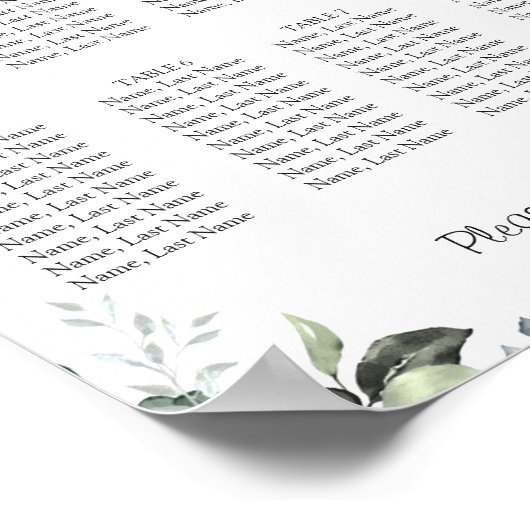 Eucalyptus 8 Tables Seating Chart Poster Sign ポスター (角)