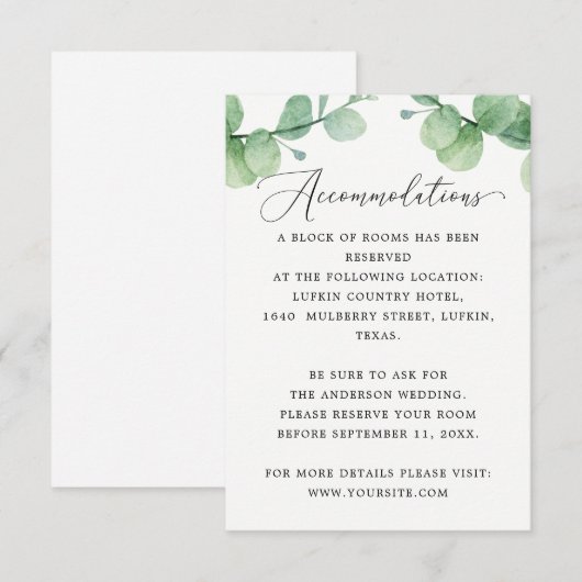 Eucalyptus Accommodations | Wedding Hotel Info エンクロージャーカード (正面/裏面)