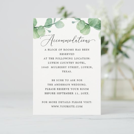 Eucalyptus Accommodations | Wedding Hotel Info エンクロージャーカード (スタンド正面)