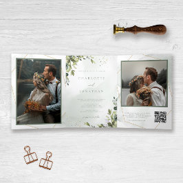 Eucalyptus All in One QR Code Photo 結婚's 三つ折り招待状