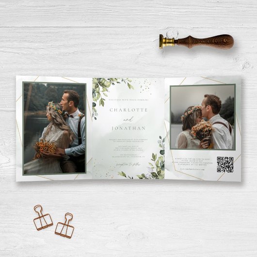 Eucalyptus All in One QR Code Photo 結婚's 三つ折り招待状