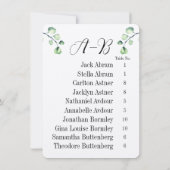 Eucalyptus Alphabetical 10 Guest Table Chart Cards 招待状 (裏面)