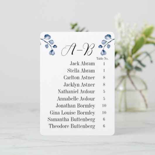 Eucalyptus Alphabetical 10 Guest Table Chart Cards 招待状 (スタンド正面)