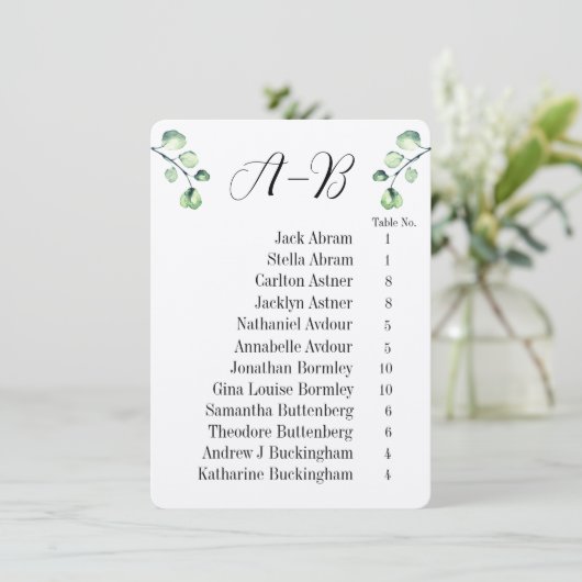 Eucalyptus Alphabetical 12 Guest Table Chart Cards 招待状 (スタンド正面)