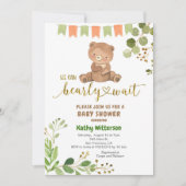 Eucalyptus and Bear We Can Bearly Wait Baby Shower 招待状 (正面)