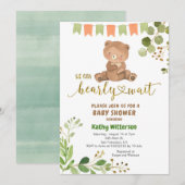Eucalyptus and Bear We Can Bearly Wait Baby Shower 招待状 (正面/裏面)