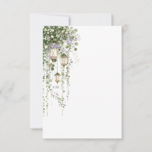 Eucalyptus and Purple Floral Wedding Details Card (裏面)