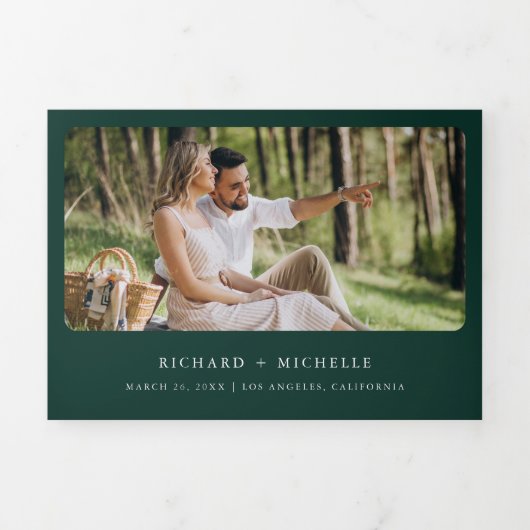 Eucalyptus Arch Emerald Green QR Code Wedding 三つ折り招待状 (カバー)