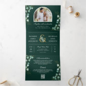 Eucalyptus Arch Emerald Green QR Code Wedding 三つ折り招待状 (内部)