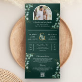 Eucalyptus Arch Emerald Green QR Code Wedding 三つ折り招待状