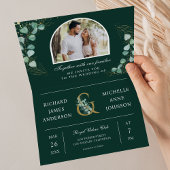 Eucalyptus Arch Photo Emerald QR Code Wedding 招待状