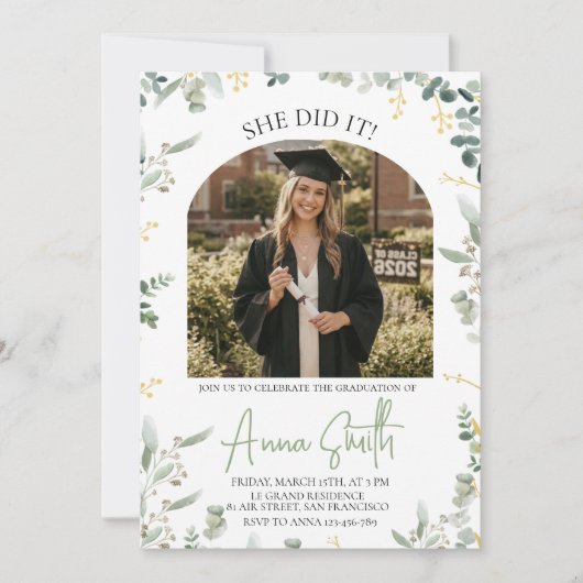 Eucalyptus Arch Photo Graduation Invitation 招待状 (正面)