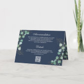 Eucalyptus Arch Photo Navy Blue QR Code Wedding 招待状 (裏面)