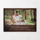 Eucalyptus Arch Photo Rustic Wood QR Code Wedding 三つ折り招待状 (カバー)